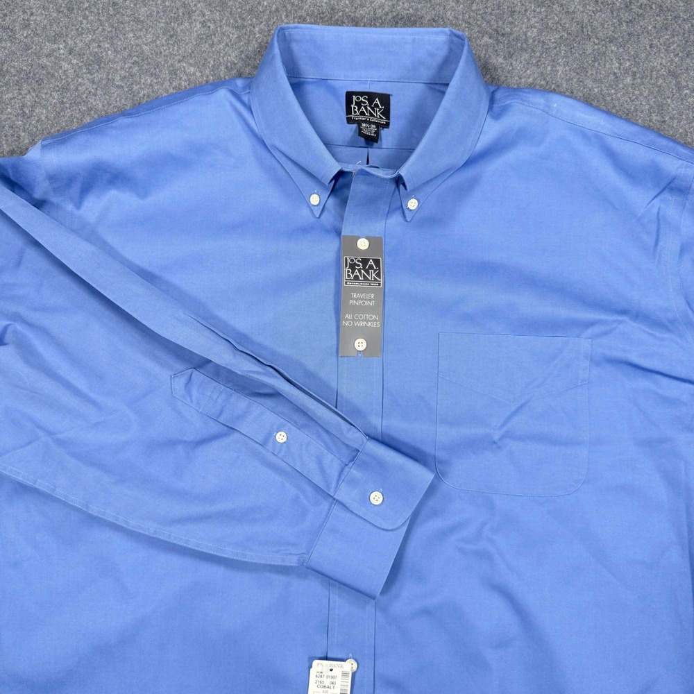 Jos. A. Bank Traveler Cobalt Blue Pinpoint Oxford Dress Shirt 18.5 36 NEW